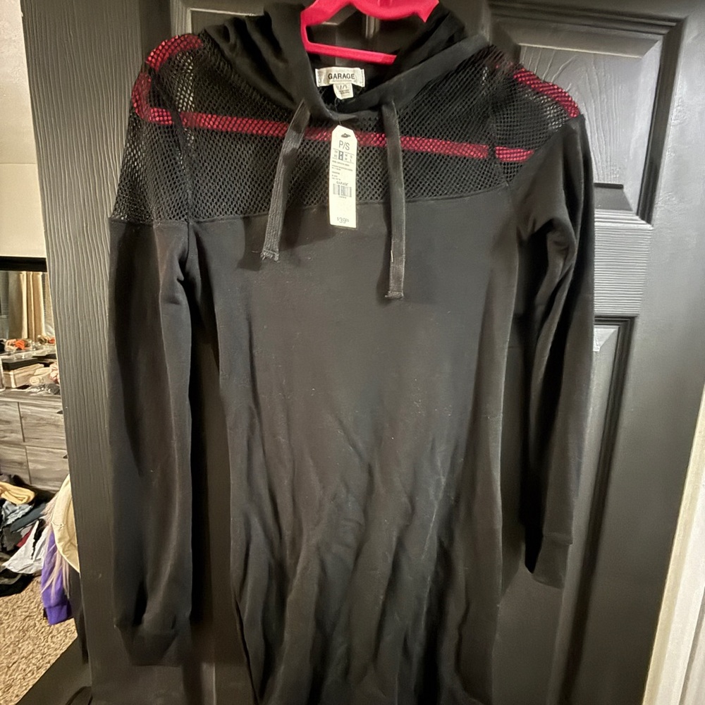 Garage Black Hoodie Dress with Red Mesh